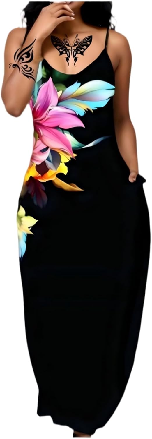 Women's Summer Maxi Long Dress Casual Boho Sleeveless Strap