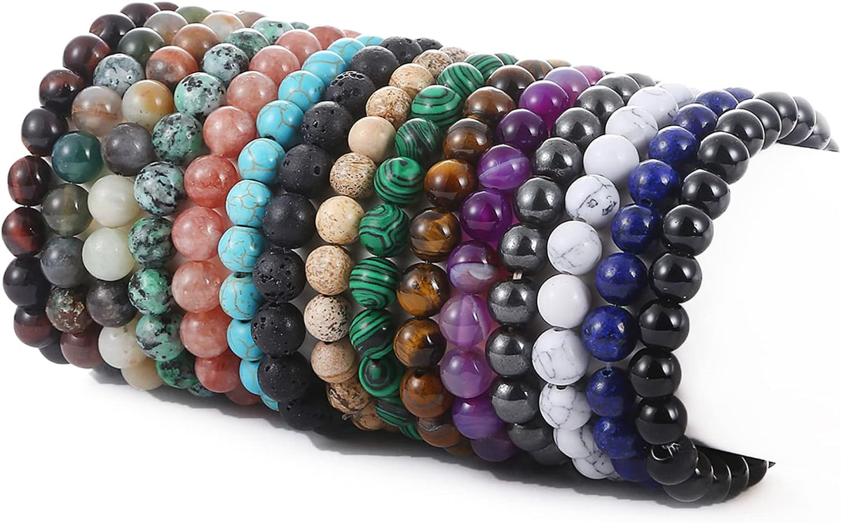 SONNYX 15 PCS 8mm Gorgeous Semi-Precious Gemstones Bracelets Unisex