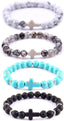 Softones 4PCS Cross Beads Bracelet for Men Women 8mm Healing Lava Stone Stretch Bracelets,7.5"