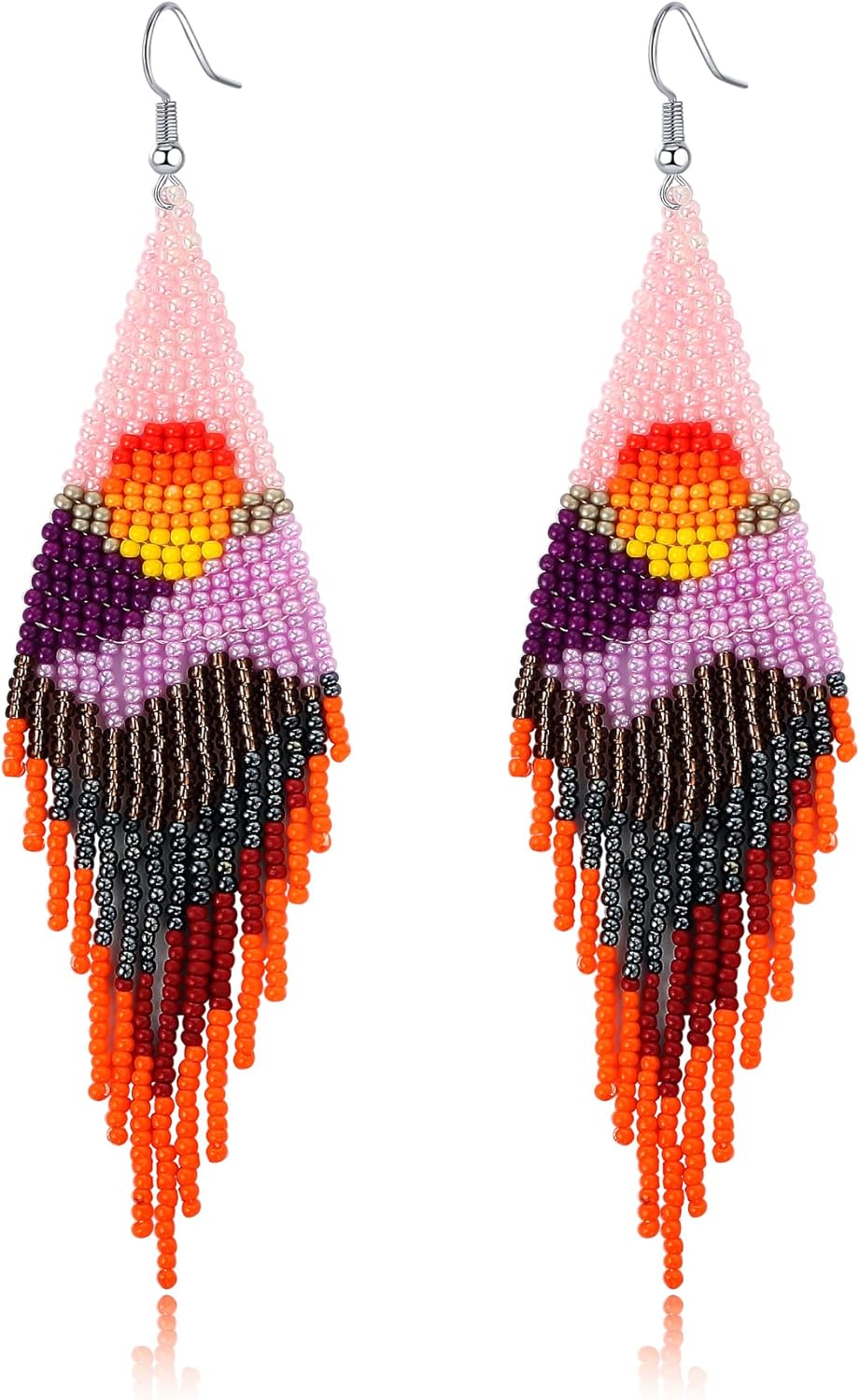 Long Beaded Tassel Boho Statement Earrings