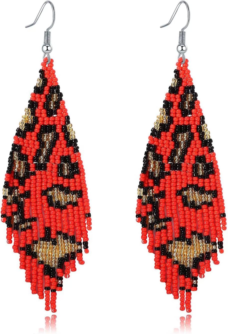 Long Beaded Tassel Boho Statement Earrings