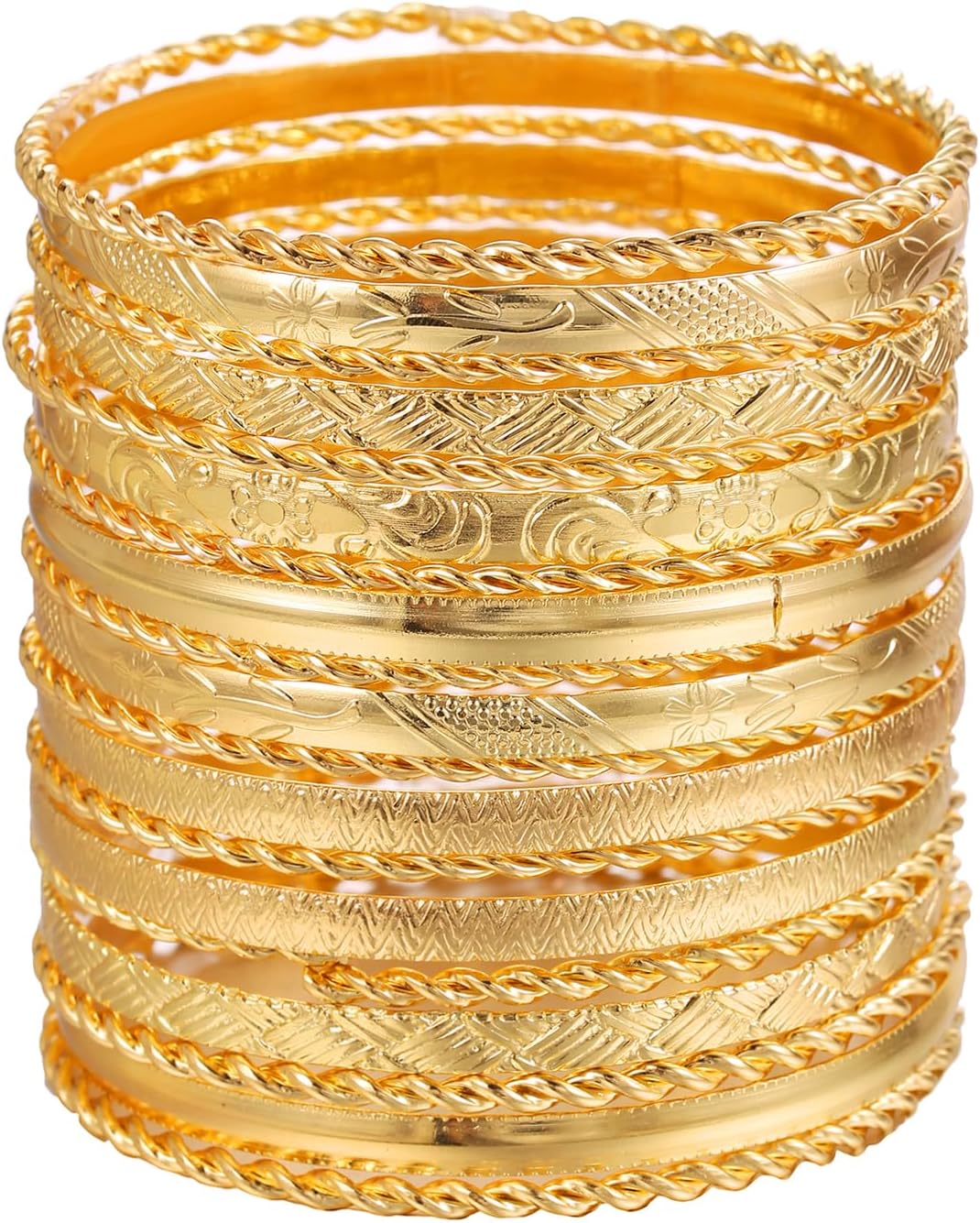 16Pcs Gold Bangle Bracelets for Women - Multi Layer Stackable Textured Bracelets Boho Jewelrys Set.