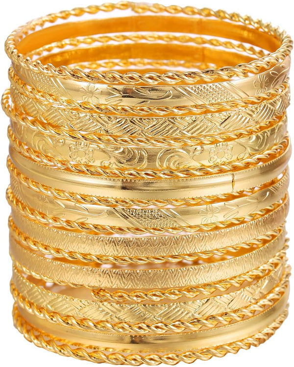16Pcs Gold Bangle Bracelets for Women - Multi Layer Stackable Textured Bracelets Boho Jewelrys Set.