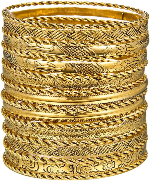 16Pcs Gold Bangle Bracelets for Women - Multi Layer Stackable Textured Bracelets Boho Jewelrys Set.