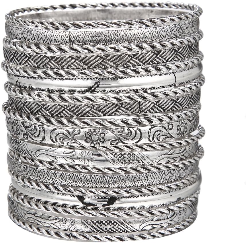 16Pcs Gold Bangle Bracelets for Women - Multi Layer Stackable Textured Bracelets Boho Jewelrys Set.