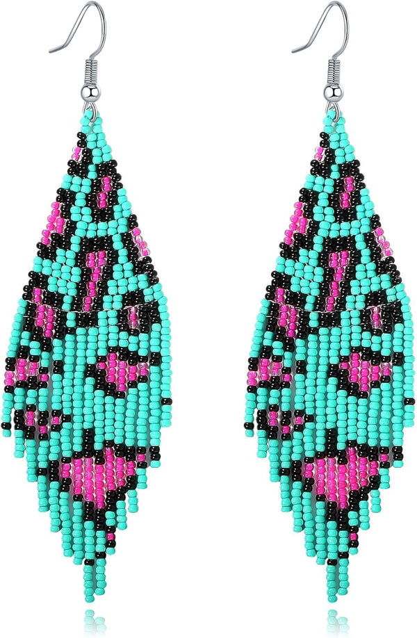 Long Beaded Tassel Boho Statement Earrings
