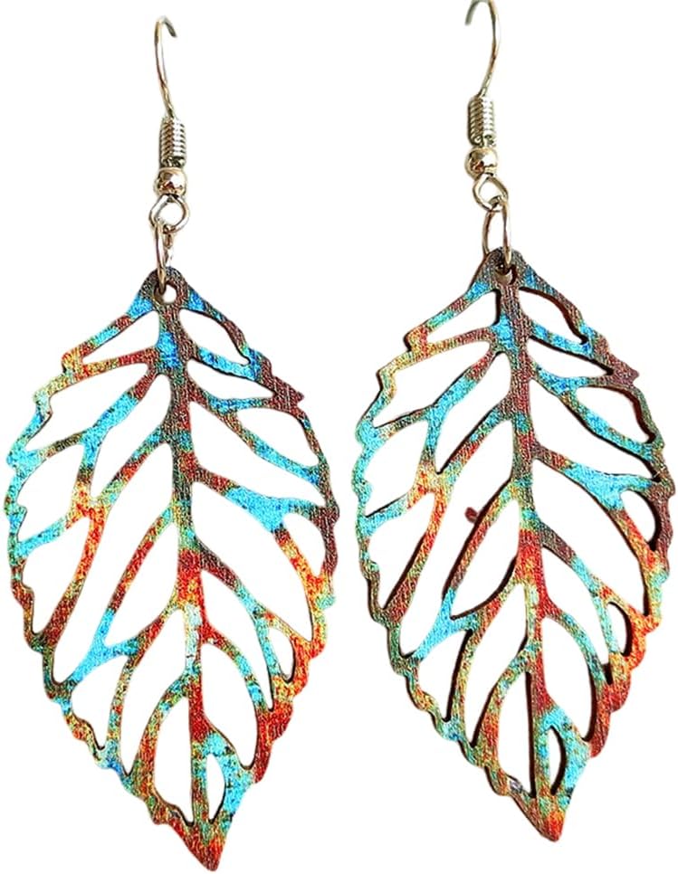 Wooden Palm Leaf Drop Dangle Earrings