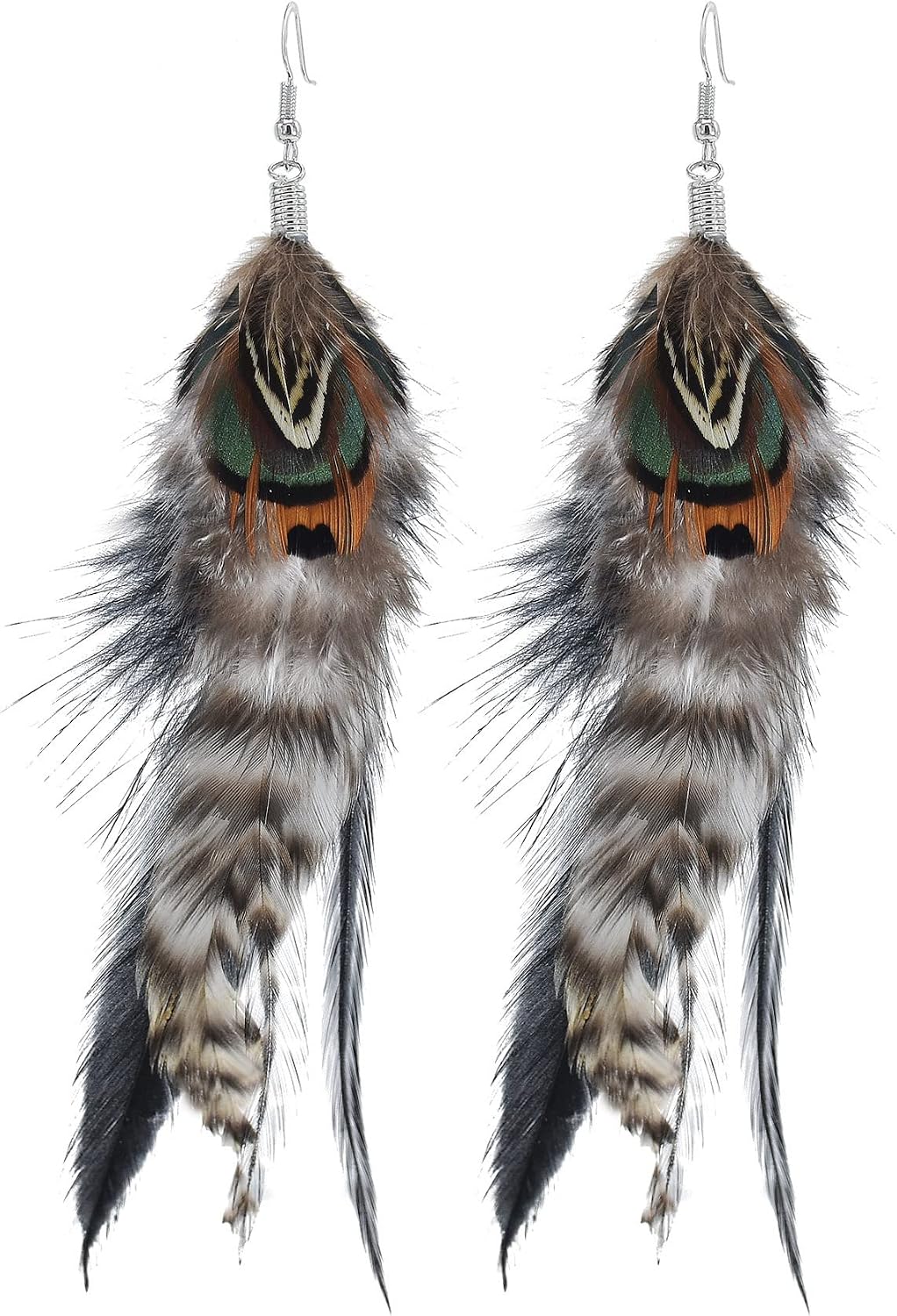 Punk Vintage Long Tassel Feather Beads Drop Wolf Tooth Pendant Earring Fish Hook Earrings Suitable to Wear At All Times