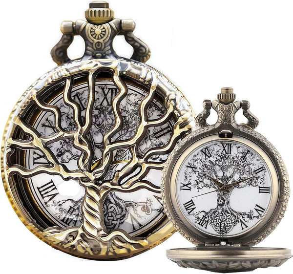 Pocket Watch — Hollow Tree Roman Numerals Antique Quartz Fob