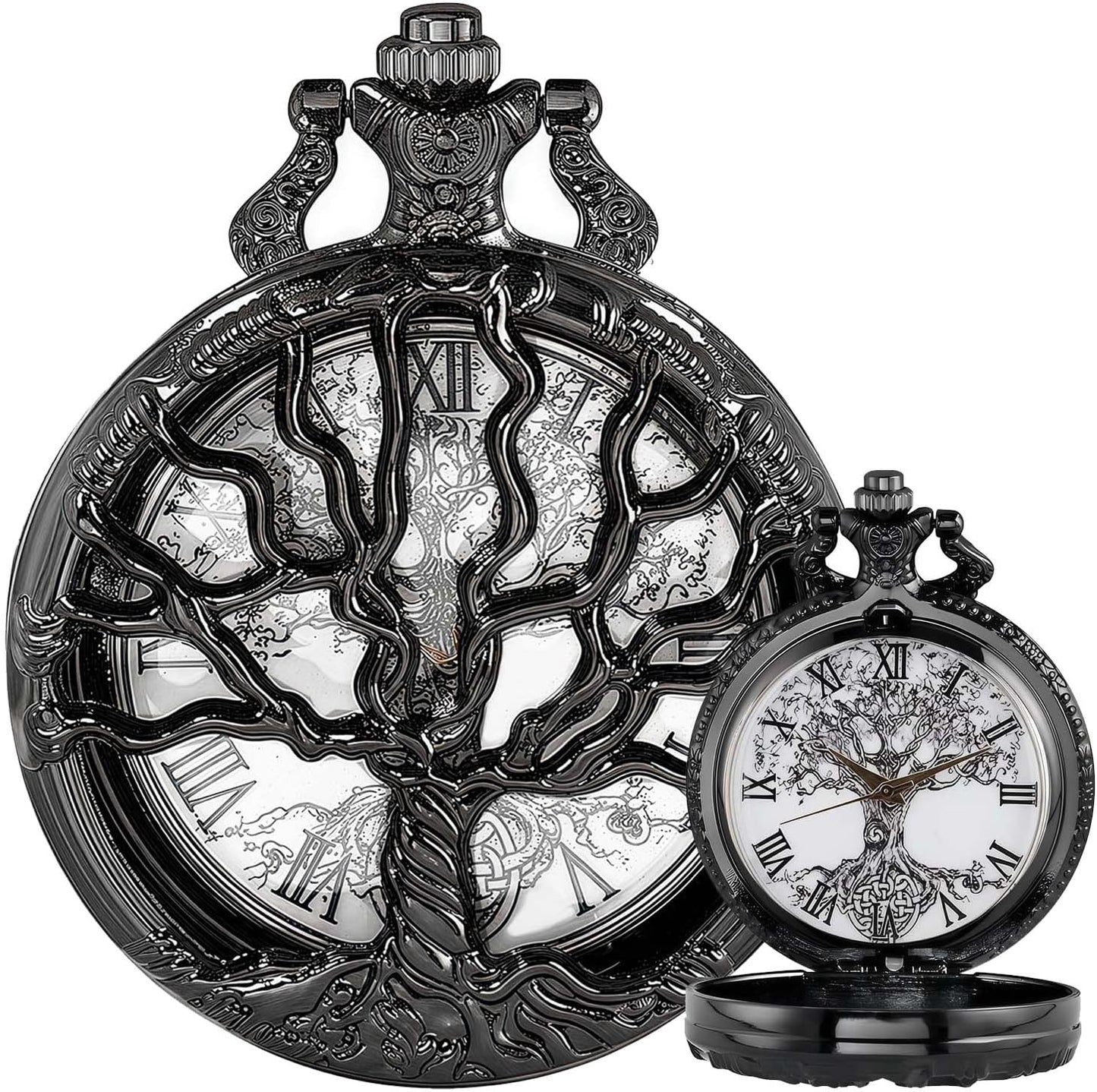 Pocket Watch — Hollow Tree Roman Numerals Antique Quartz Fob