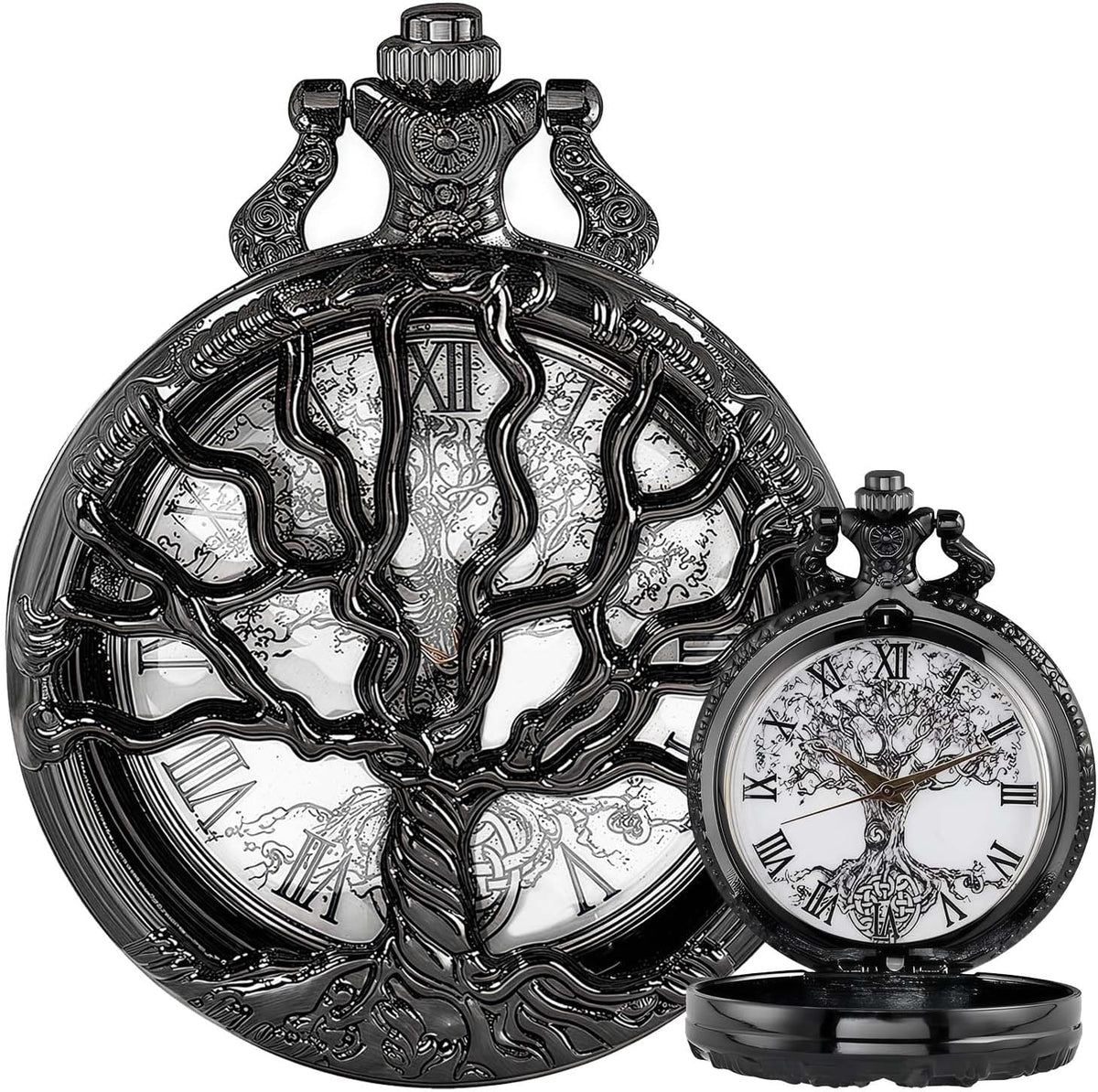 Pocket Watch — Hollow Tree Roman Numerals Antique Quartz Fob