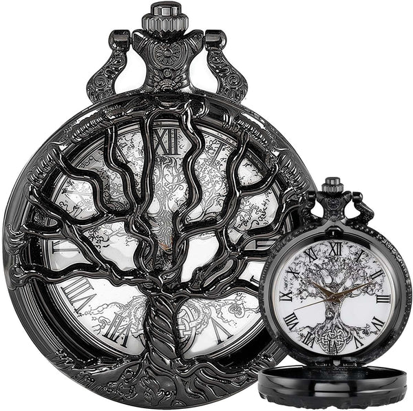 Pocket Watch — Hollow Tree Roman Numerals Antique Quartz Fob