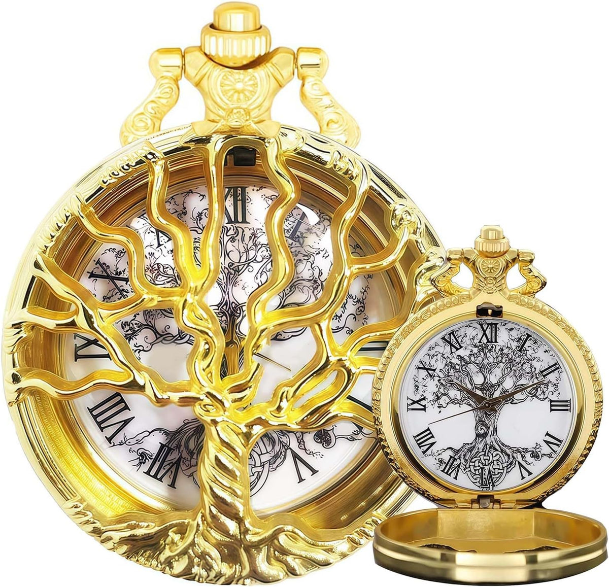 Pocket Watch — Hollow Tree Roman Numerals Antique Quartz Fob