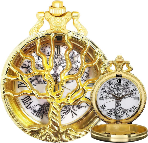 Pocket Watch — Hollow Tree Roman Numerals Antique Quartz Fob