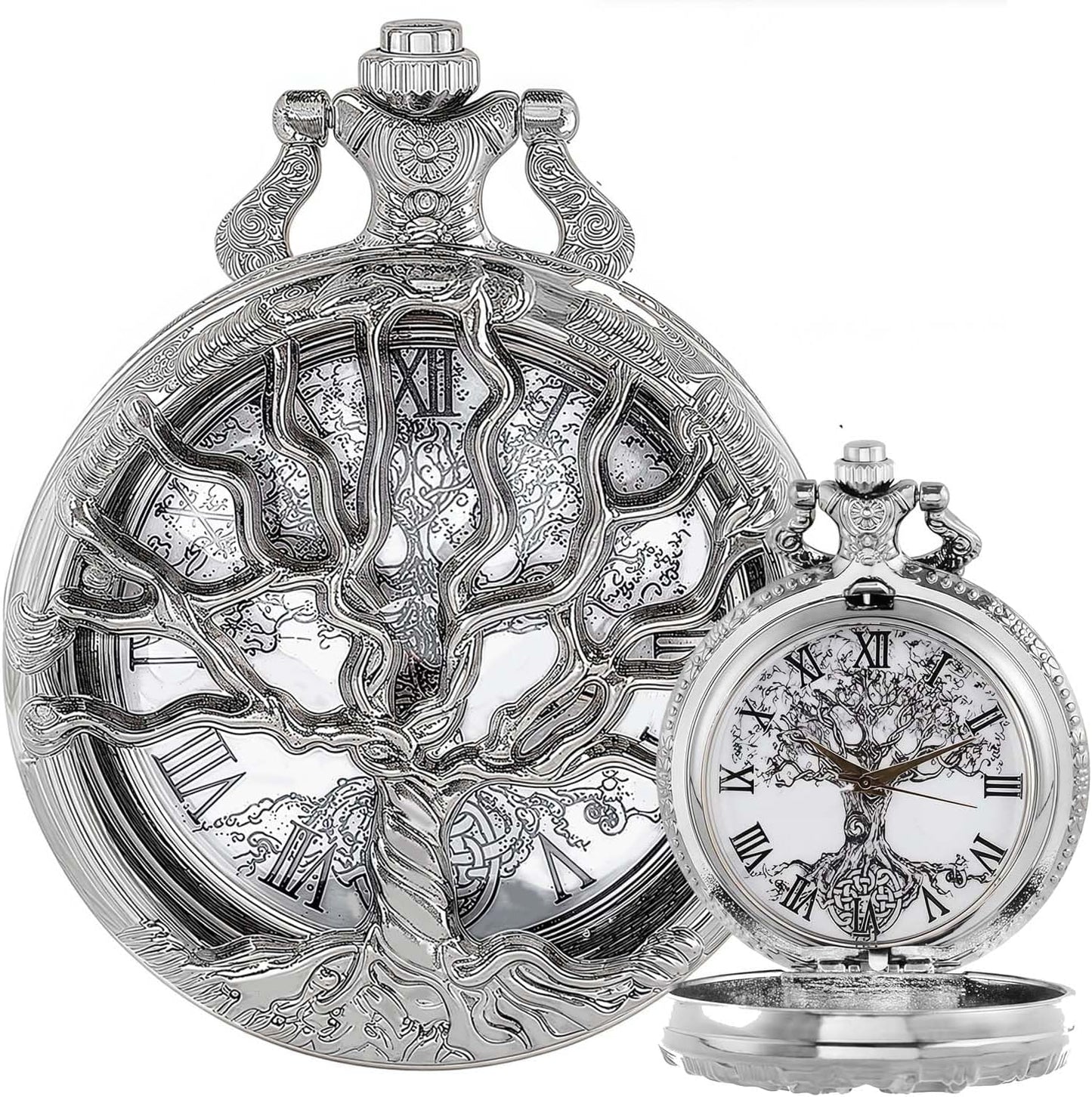 Pocket Watch — Hollow Tree Roman Numerals Antique Quartz Fob