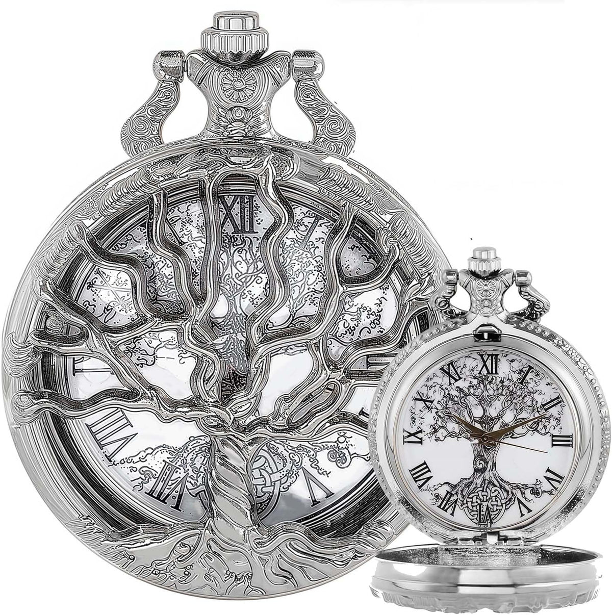 Pocket Watch — Hollow Tree Roman Numerals Antique Quartz Fob