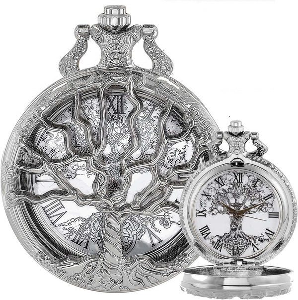 Pocket Watch — Hollow Tree Roman Numerals Antique Quartz Fob