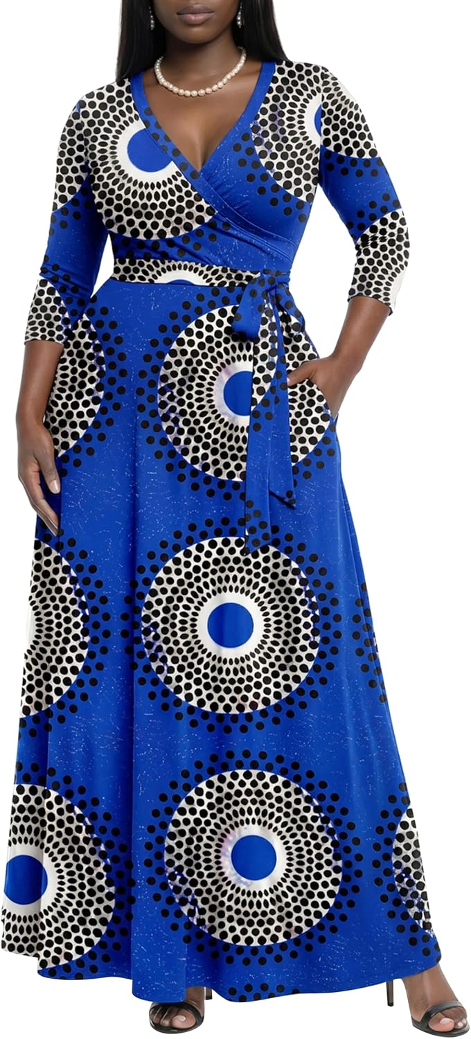 AOMONI Women's Maxi Dresses Summer Casual Wrap Tie Waist Long Dress
