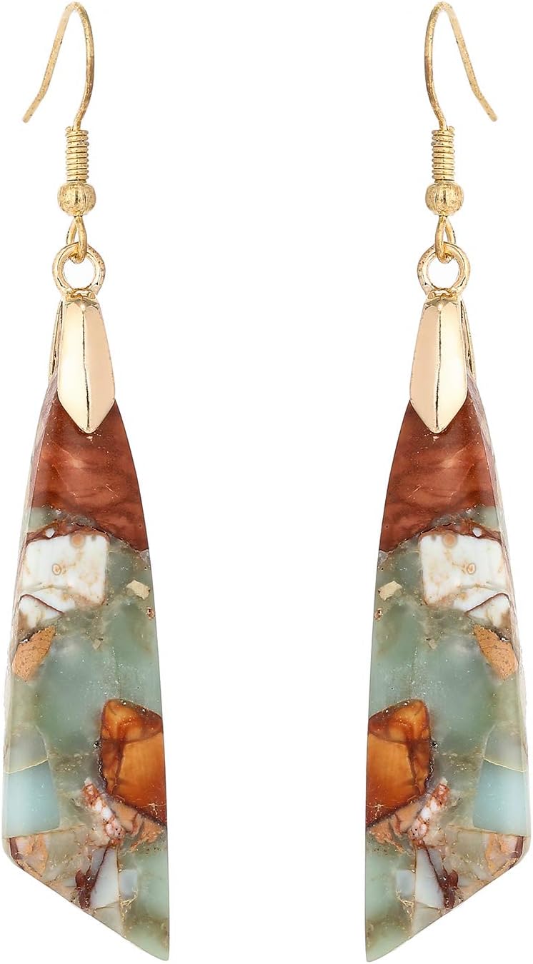 Natural Stone Long Drop Boho Earrings