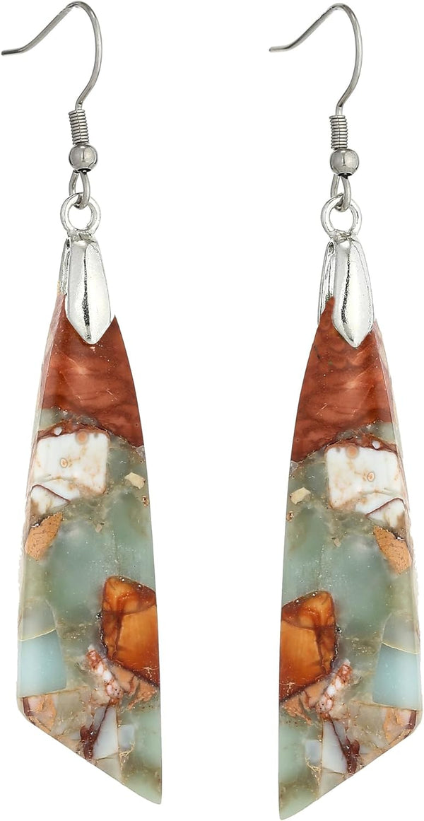 Natural Stone Long Drop Boho Earrings