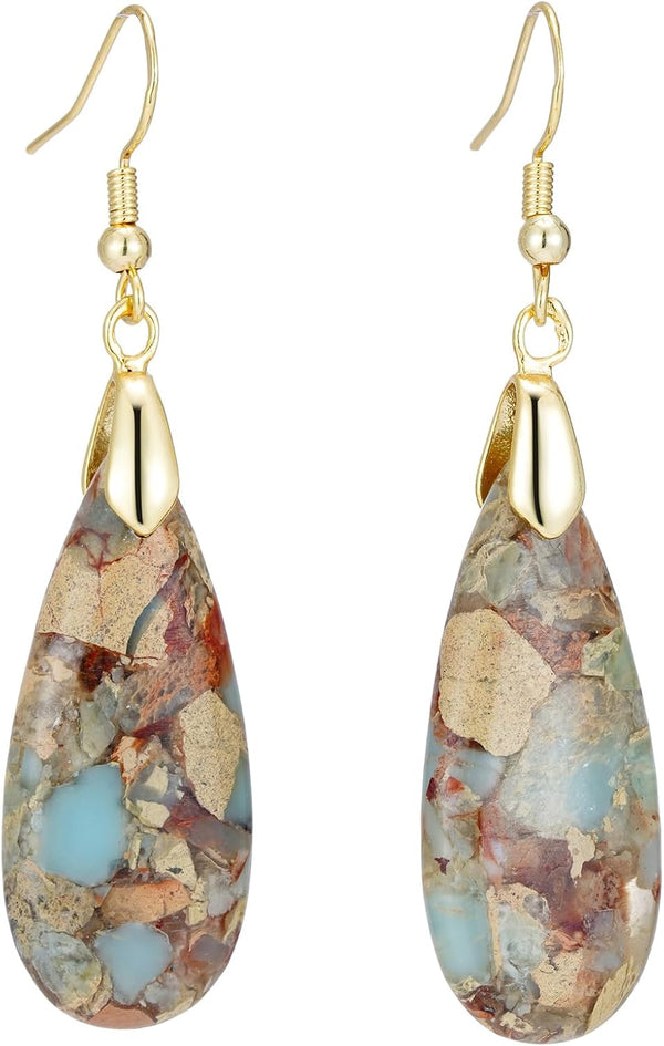 Natural Stone Long Drop Boho Earrings