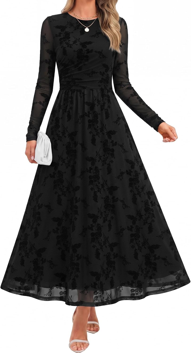 ZESICA Women's Fall Long Sleeve Wedding Guest Dresses