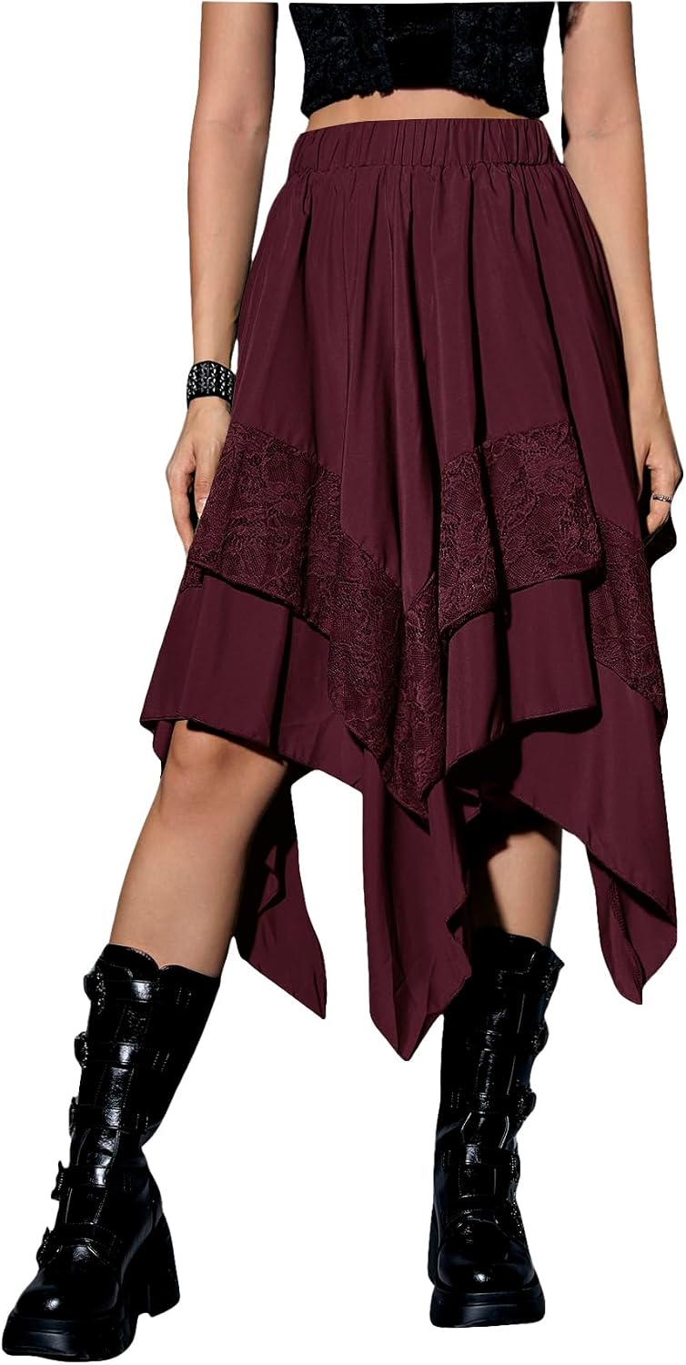 Verdusa Women's Renaissance Flowy Lace Asymmetrical Skirt Whimsical Clothes