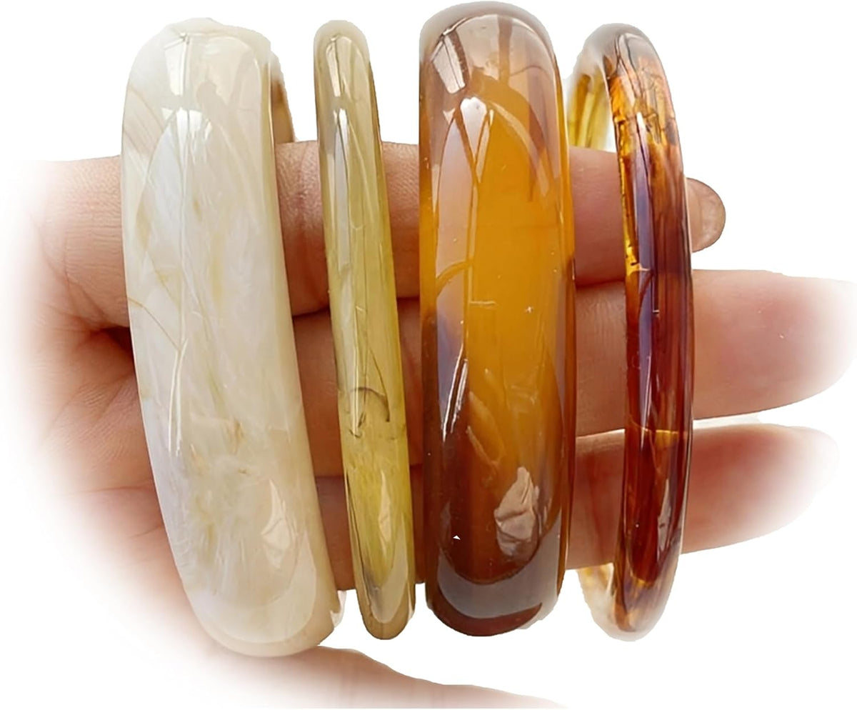 Acrylic Bangles Bracelets for Women, Irregular Acrylic Resin Chunky Bracelets Geometric Fashions Thick Statement bangle Set