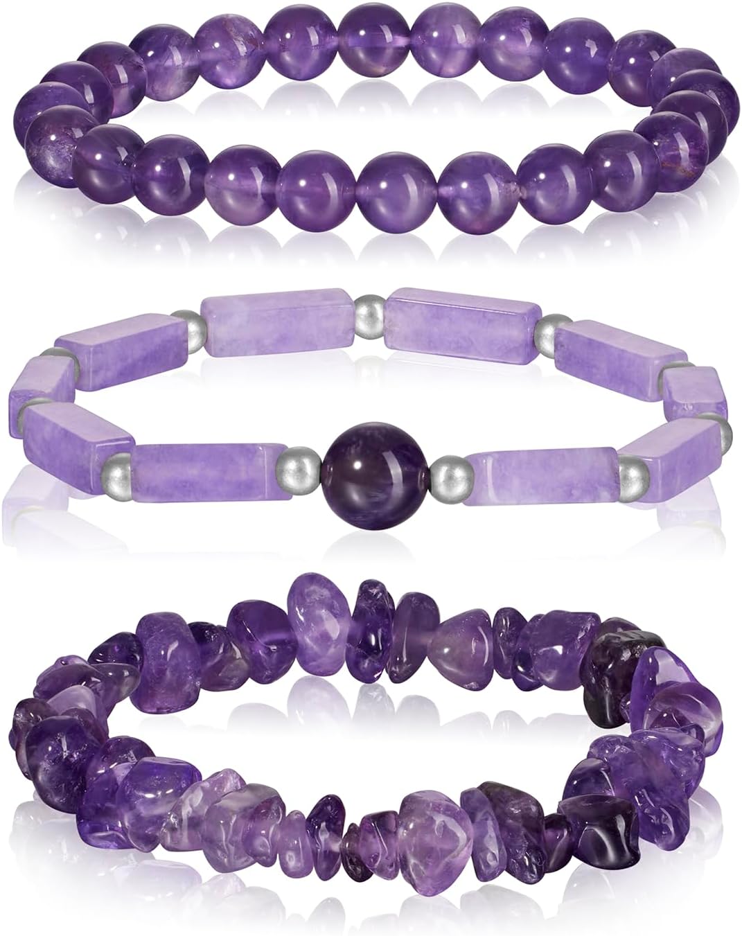 3Pcs Natural Stone Bracelets for Women 8mm Crystal Beaded Bracelets Handmade Stretch Bracelet Healing Crystal Jewelry for Women