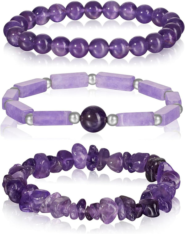3Pcs Natural Stone Bracelets for Women 8mm Crystal Beaded Bracelets Handmade Stretch Bracelet Healing Crystal Jewelry for Women