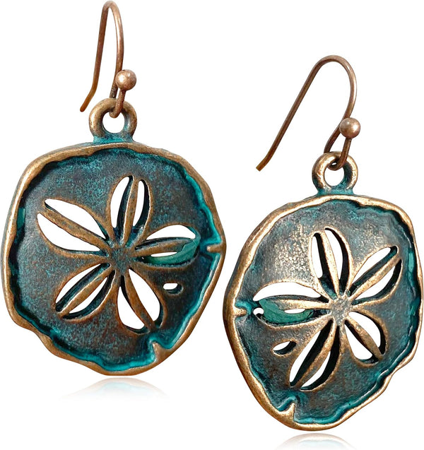 Vintage Bronze Spiral Leaf Hoop Boho Earrings