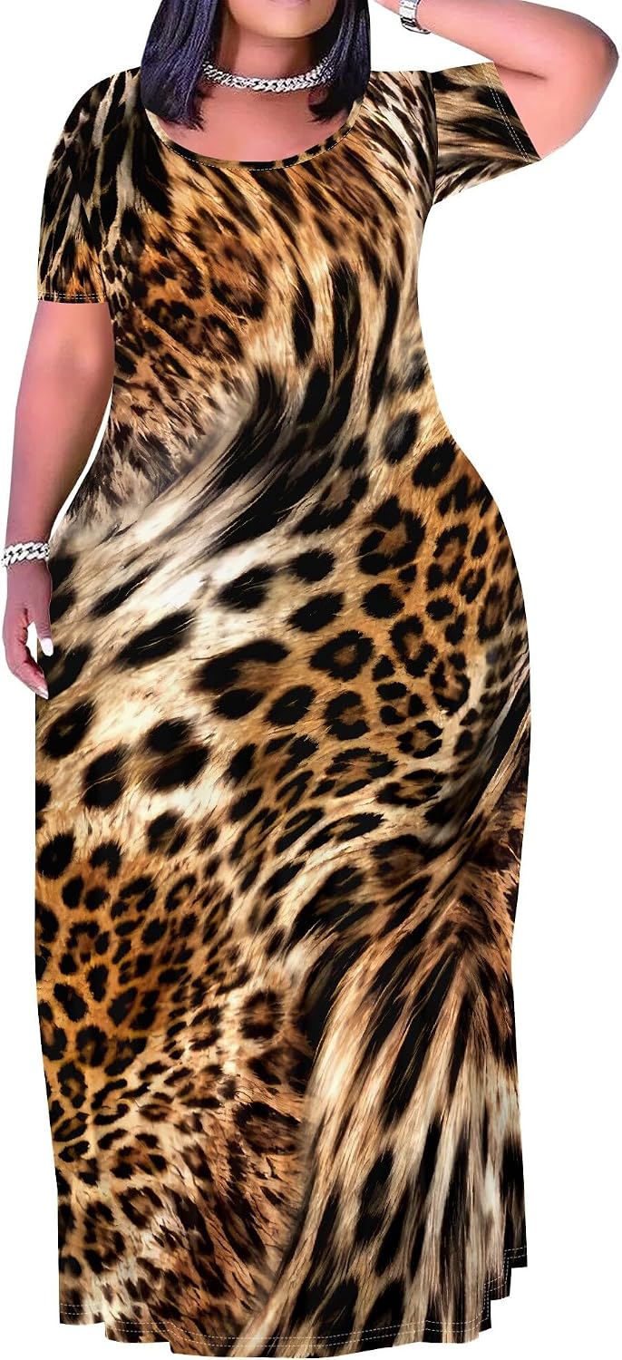 Plus Size Maxi Dress for Women Summer Short Sleeve Casual Sundress