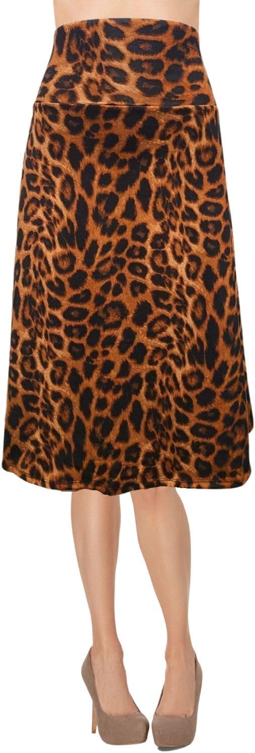 Women's A-Line Foldover Lightweight Flare Midi Pull On Closure Skirt
