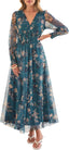 ANRABESS Women's Fall Wedding Guest Tulle Floral Long Sleeve Maxi Dress