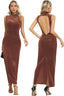 Women Backless Velvet Bodycon Maxi Dress High Neck Ruched Slit Party Dress