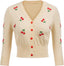 Belle Poque Women's 3/4 Sleeve V-Neck Button Down Cherries Embroidery Cropped Cardigan Sweater Coat