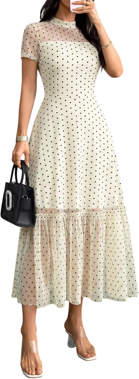 GothDark Women's Summer Floral Mesh Ruffle Casual Maxi Wedding Guest Dress