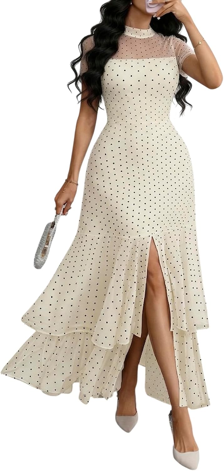 GothDark Women's Summer Mesh Ruffle Polka Dot Party Wedding Guest Dresses