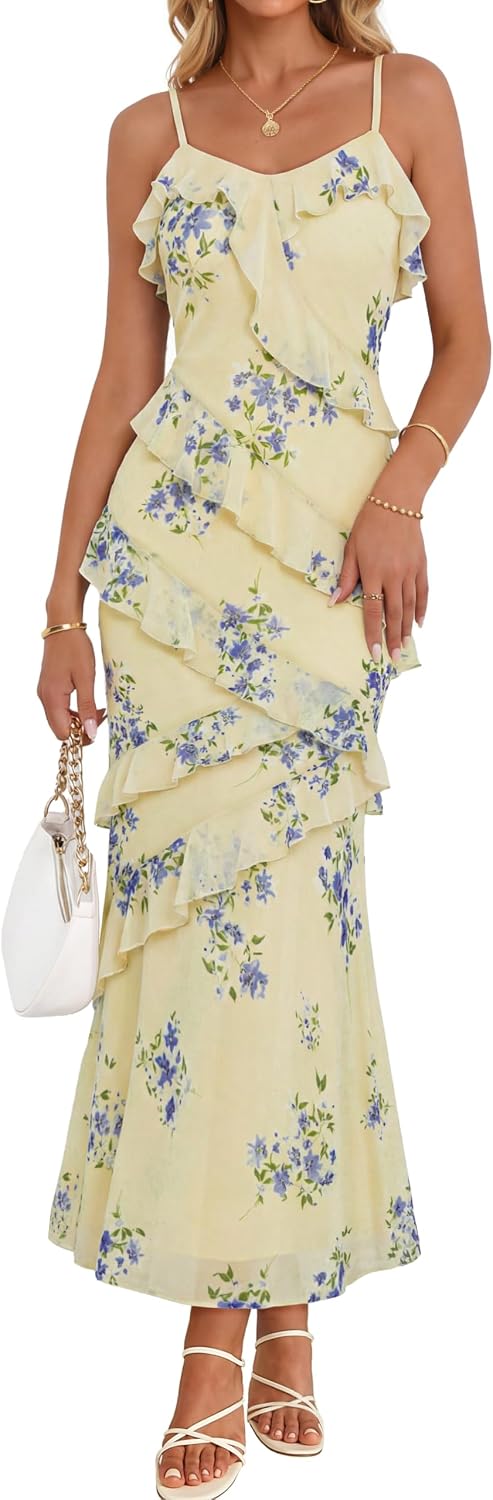 MEROKEETY Summer Floral Wedding Guest Maxi Dress Women 2026 Formal Cocktail