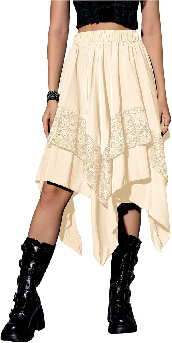 Verdusa Women's Renaissance Flowy Lace Asymmetrical Skirt Whimsical Clothes