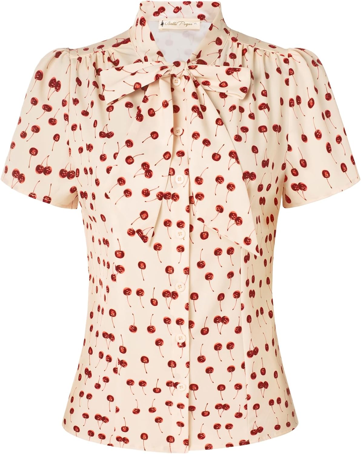 Belle Poque Women Dressy Casual Bow Tie Button-Down Short Sleeve Blouse