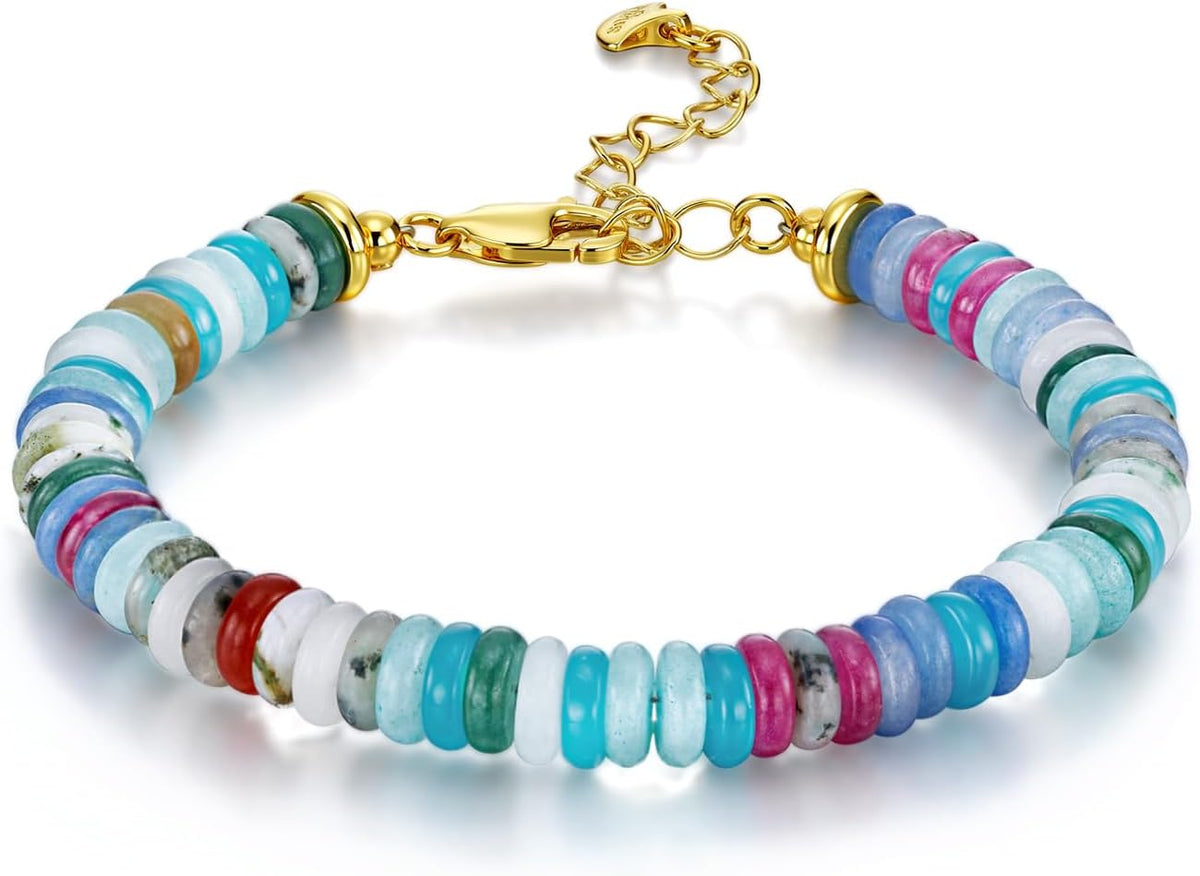 SNGIA Colorful 18K Gold Plated Bracelets for Women, Stack Bangle Beaded Stone Jewelry Accessories Set for Woman, Trendy Fashion Jewelry Gifts