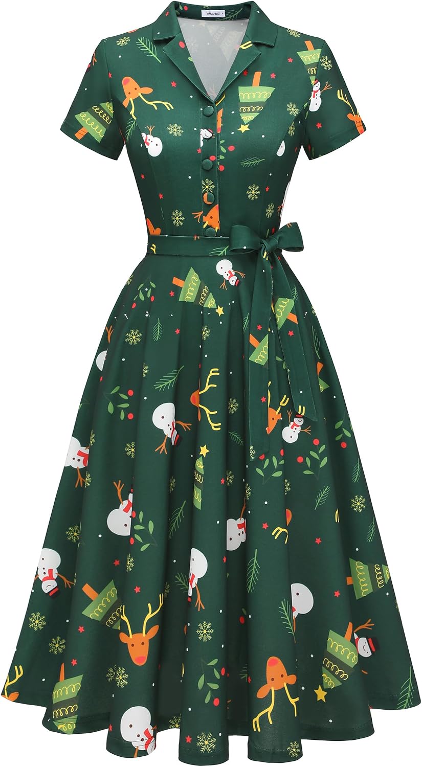 Wedtrend Women's Vintage Tea Dress, Short Sleeve Cocktail Party Dress Work Church Casual Dress