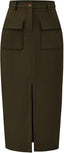 KIRUNDO Womens High Waist Cargo Midi Pencil Skirt
