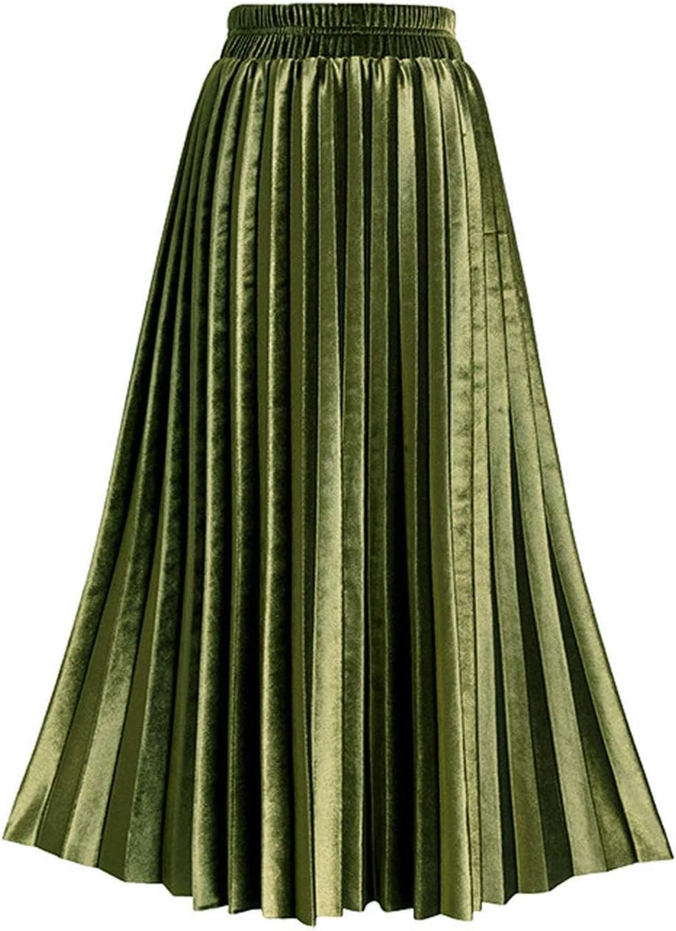 TONCHENGSD Women's Fall Winter Velvet Midi Skirt High Elastic Waist Pleated Skirt