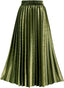 TONCHENGSD Women's Fall Winter Velvet Midi Skirt High Elastic Waist Pleated Skirt