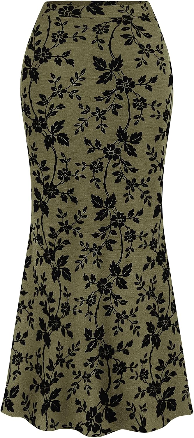 BTFBM Womens Floral Mesh Maxi Skirts
