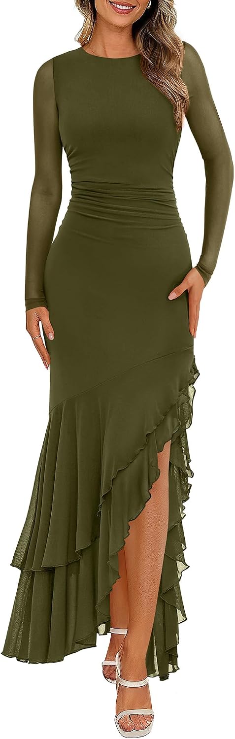 BTFBM Women's Maxi Dresses Fall 2026 Long Sleeve Wedding Guest Dress