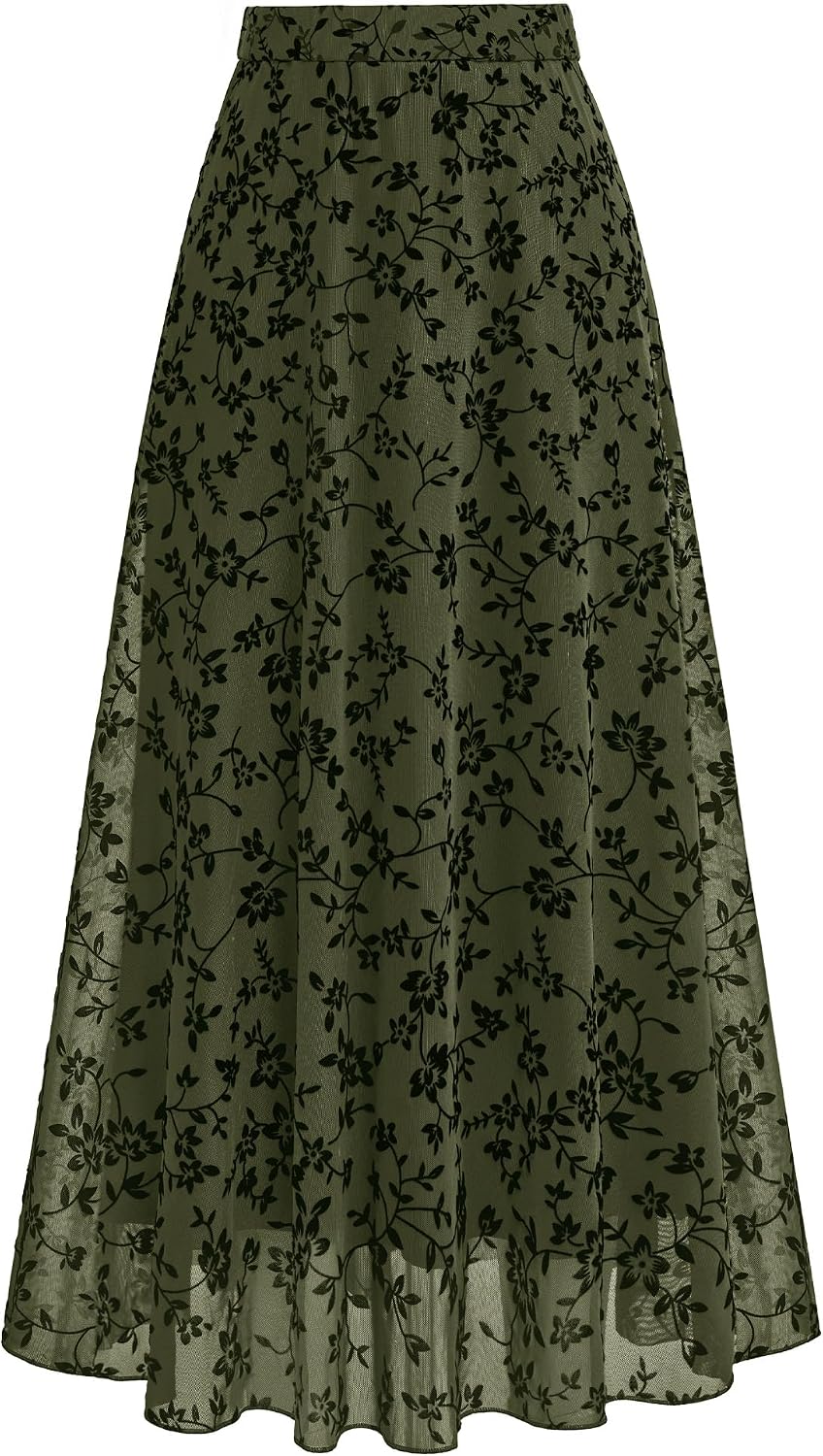 BTFBM Womens Floral Mesh Maxi Skirts Long Tulle Skirt
