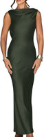Memoriesea Women's Elegant Sleeveless High Neck Tie Cocktail Wedding Party Maxi Dress